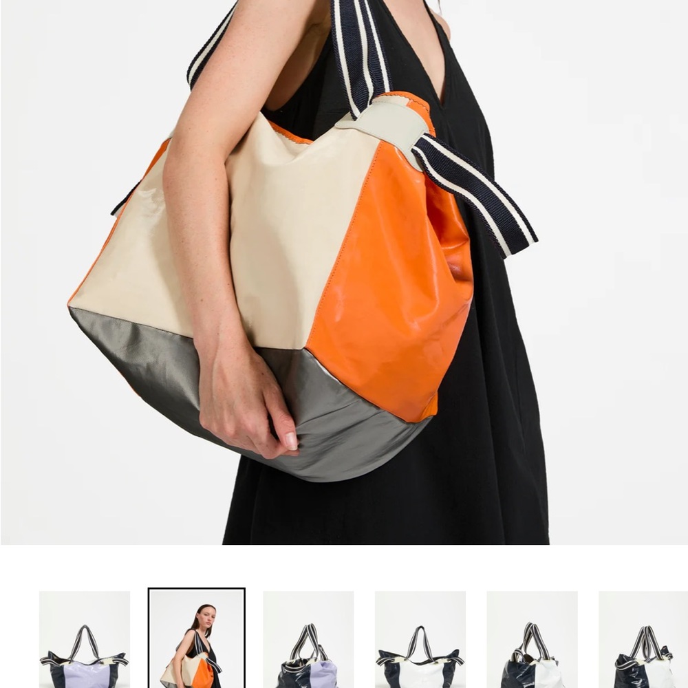 Jack GommeNWT “Sac Cabas Transat “ linen. Cream,Yellow,Orange~navy strap+Pouch